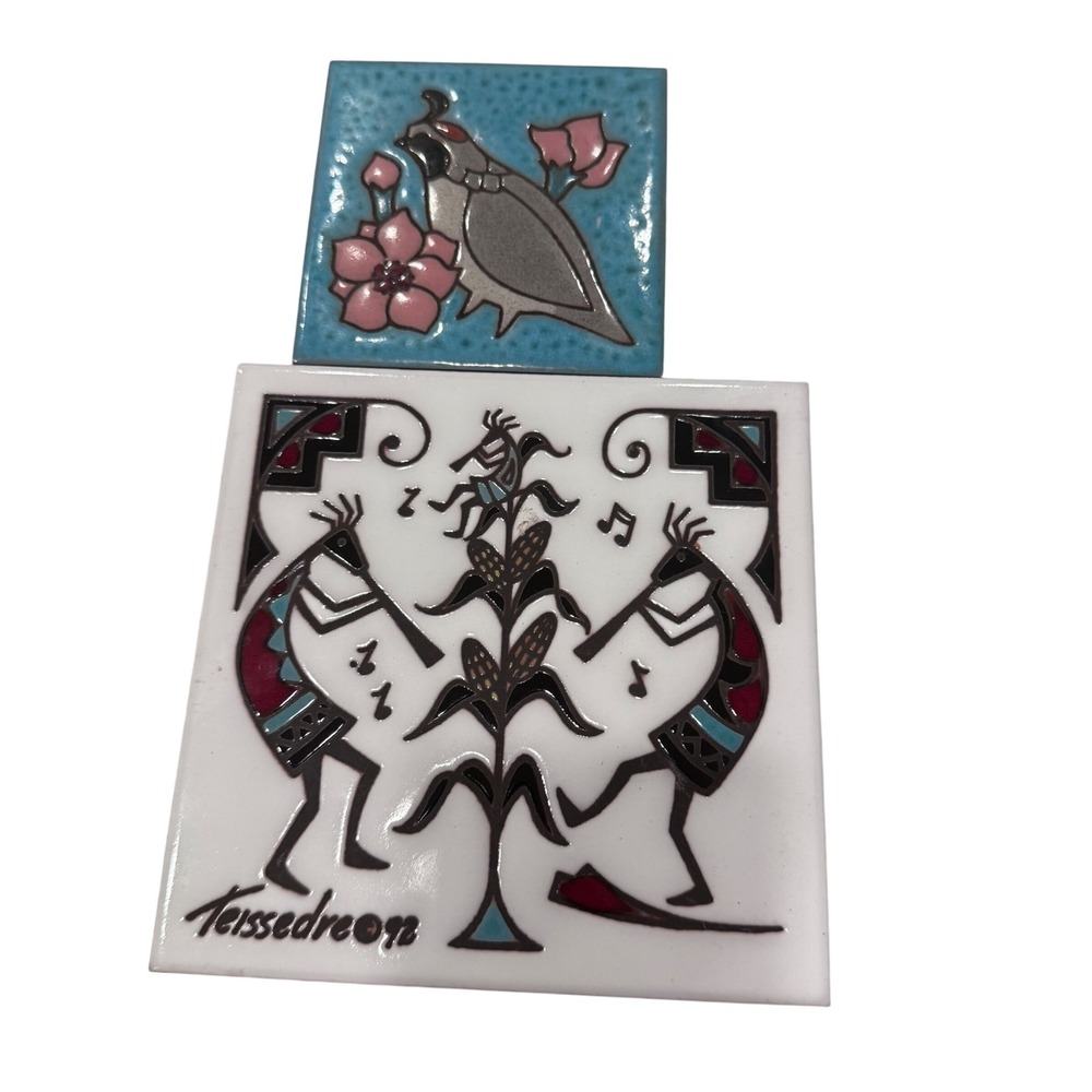 2 Teissedre Designs Kokopelli & Quail Tile Trivet Handcrafted  4x4 6x6
Vintage‎
